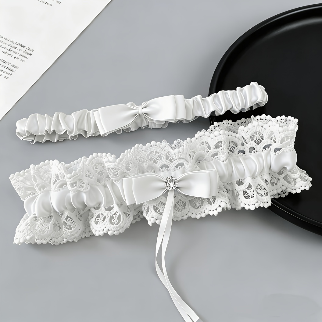 TEMU 2 ligueros de boda de encaje con de pedrería - Anillo de muslo elástico con encaje y de pedrería, lavable a , adecuado para , graduaciones,