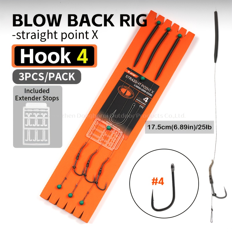 TEMU 3pcs Carp Fishing Rig Straight Hook Size 2 4 6 25lb/17.5cm With Line Aligner Anti Sleeve For Carp Fishing Terminal Tackle