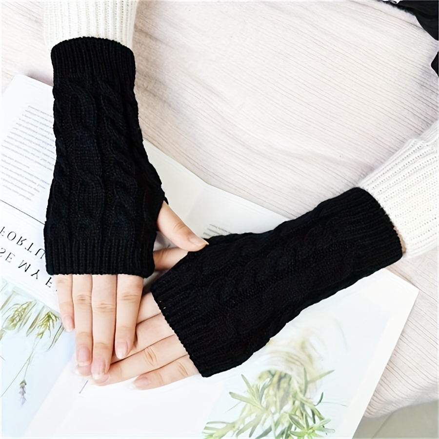 

1 Pair Unisex Acrylic Fingerless Arm Warmers - 100% Knitted Acrylic, Elastic Fit, Half-finger Design For Casual Weekend Warmth, Touchscreen Compatible For Riding & Mobile Use