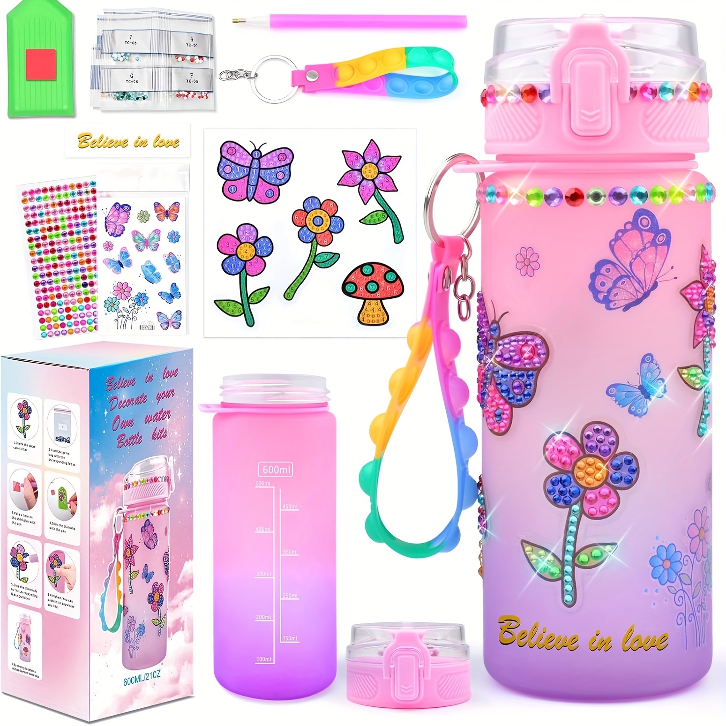 TEMU Diamond Painting Water Bottle Set, Small Flower Art Crafts, Fun Arts And Crafts Birthday And Christmas Gifts