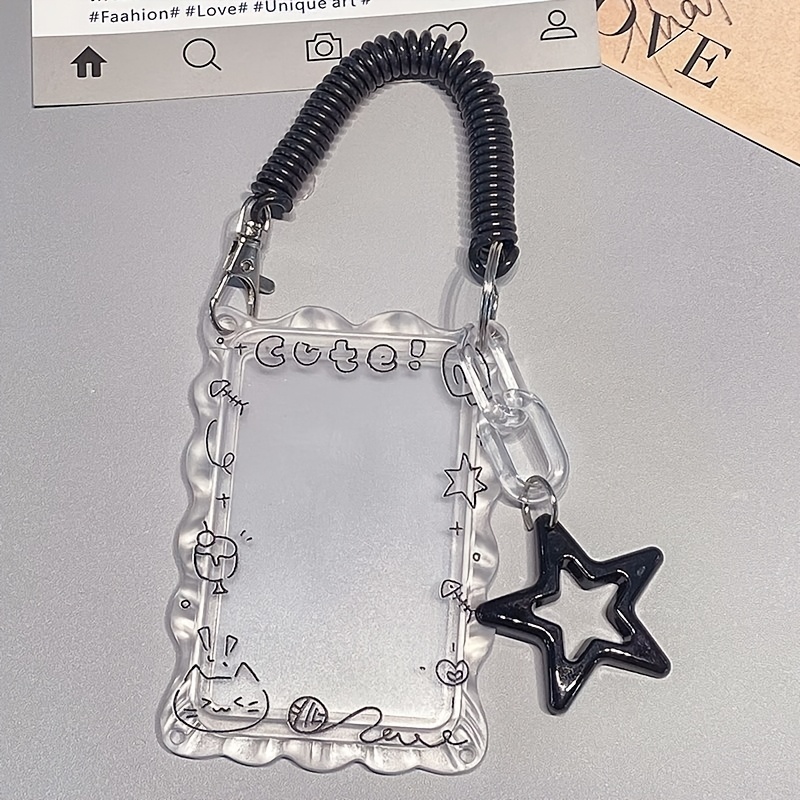 TEMU 2d Easy Ins-style Transparent Lace Card Holder With Cute Cat Pattern, For Student Campus Meal Card, Subway, Bus Card And Id