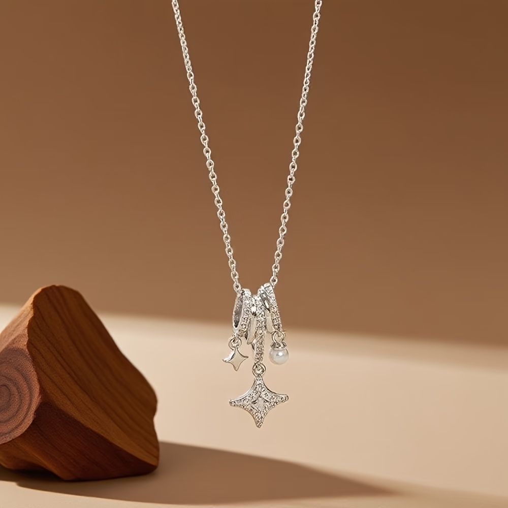 TEMU Four-pointed Star Element Pendant Necklace, Women' Accessory. (stainless Steel Necklace + Alloy Pendant)