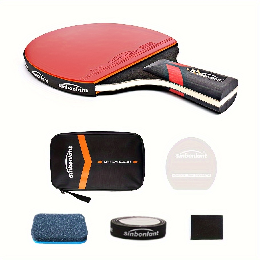Raquette De Tennis De Table 7 Plis Bois – Manche Long – Caoutchouc Noir/rouge – Type Attaque Tom – 200 G – Avec Housse