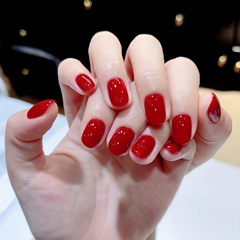 

24pcs Short Square Fake Nails, On Nails With Sequin Design, Minimalist Style Full Cover False Nails For Women Girls
