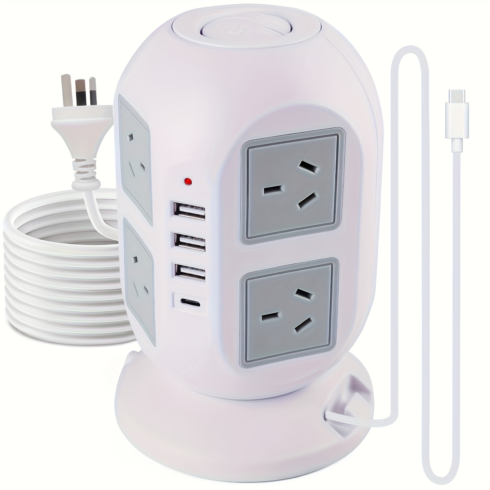 TEMU 16-in-1 Strip Protector With 8 Ac Outlets, 4 Usb Ports (1 Usb-c 3.6a Fast Charging, 2.9a For A), 10ft Built-in Flat Plug Extension Cord &