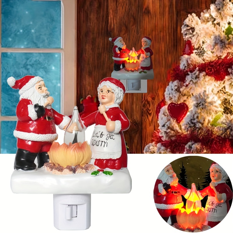 

1pc, 3d Santa Claus & Deer Campfire Nightlight, Flickering Led Fake Light, Resin, Non-waterproof, Red, 120v, Us Plug, Garden Houses