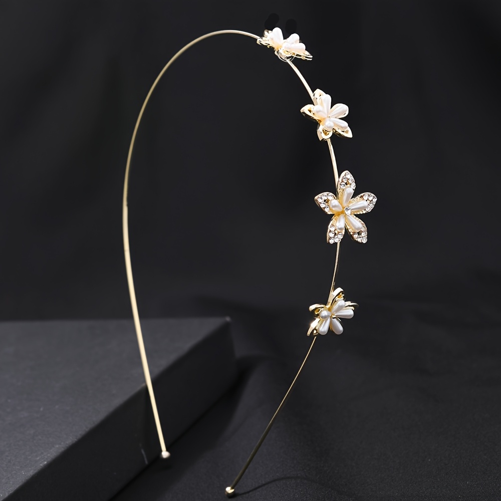 E-shop Elegantes künstliches Perlen-Hohlblumen-Dünnband für Geburtstagsfeiern, exquisites Stirnband, Party-Styling, glänzender Temperament-Kopfschmuck,