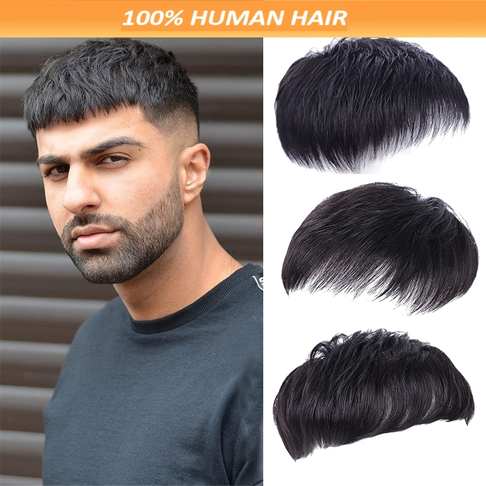 

Men Hair Tropper, Natural Black Short Men Topper Wig Real Human Hair Toupee Clip For Male Guy Daily Wear 16*18cm