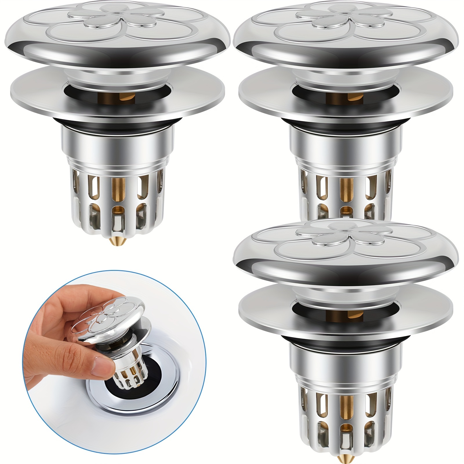 

3pcs Jetcloud Bathroom Sink Stopper Set - Stainless Steel & Copper , -up Drain Strainer For 1.3" To 1.57" Holes - Rustproof, -resistant With Press & Bounce Design, Includes Removable Hair