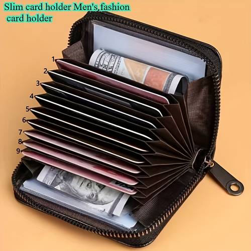 item picture Men's Minimalist Ultra-Thin Card Holder Wallet with Zippered Compartment Closure, Durable PU Leather, Suitable for Multiple Scenarios, Fits Cash and ID Cards - Ideal for Daily Carry, Gym, Travel - The Perfect Organizing Gift