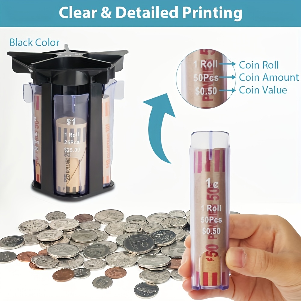 

Coin Sorting And Counting Machine - Transparent, Manual , Includes $0.25, $0.50, $1.00 Rolls For Coin Tracking