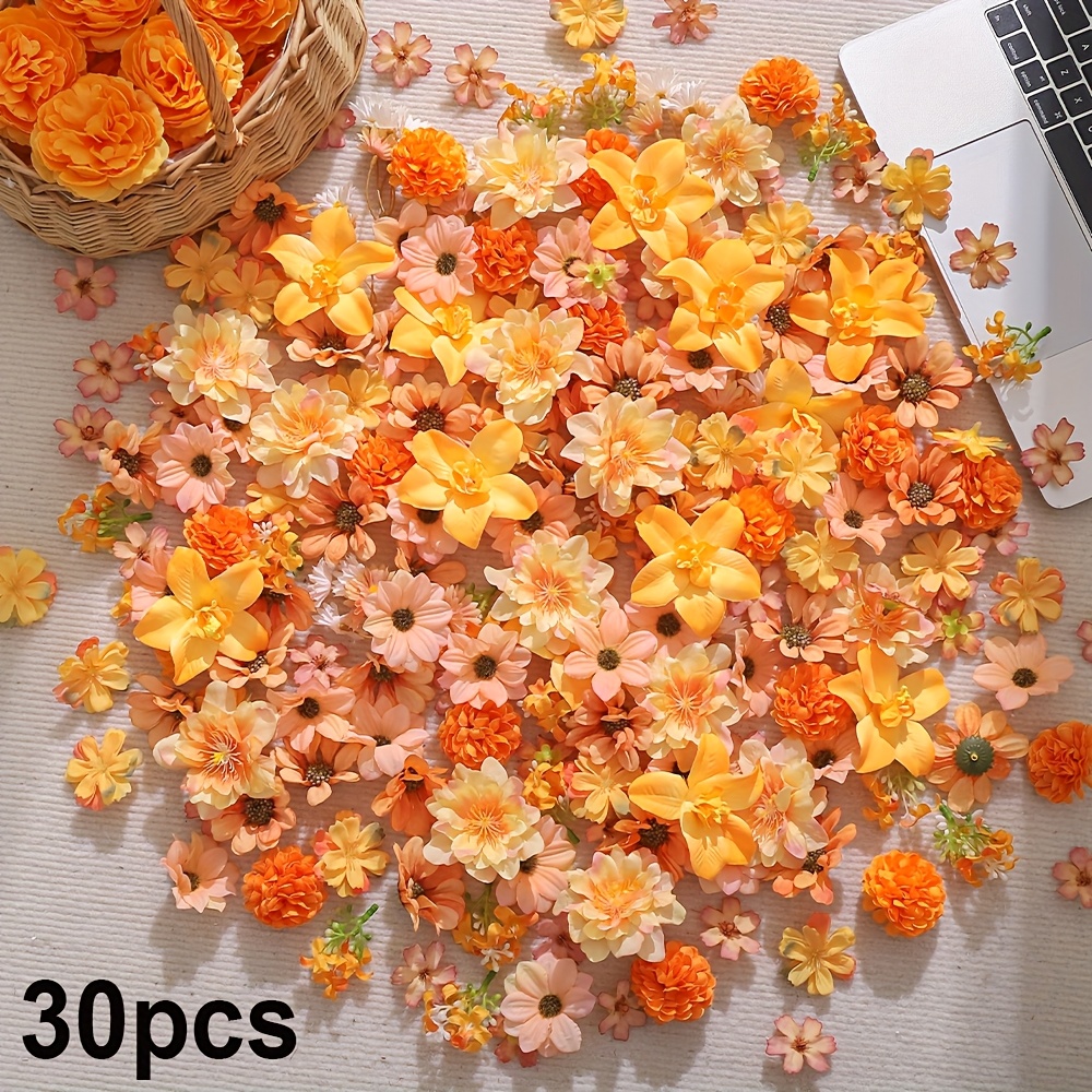 E-shop 15/30 Stück Kunstblumenköpfe Mini Künstliche Blumenköpfe Falsche Pfingstrose Gänseblümchen Rosenblumen Orange Kleine Seiden-Gänseblümchenblüten