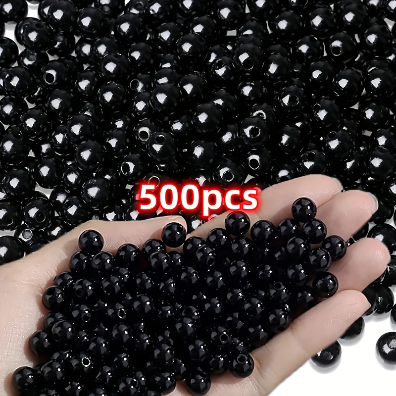 Image of 1000/500pcs 8mm Black Beads For Jewelry Production, Black Circular Perforated Carat Bead Bracelet, Beads For Necklace Production,valentine's Day Beads