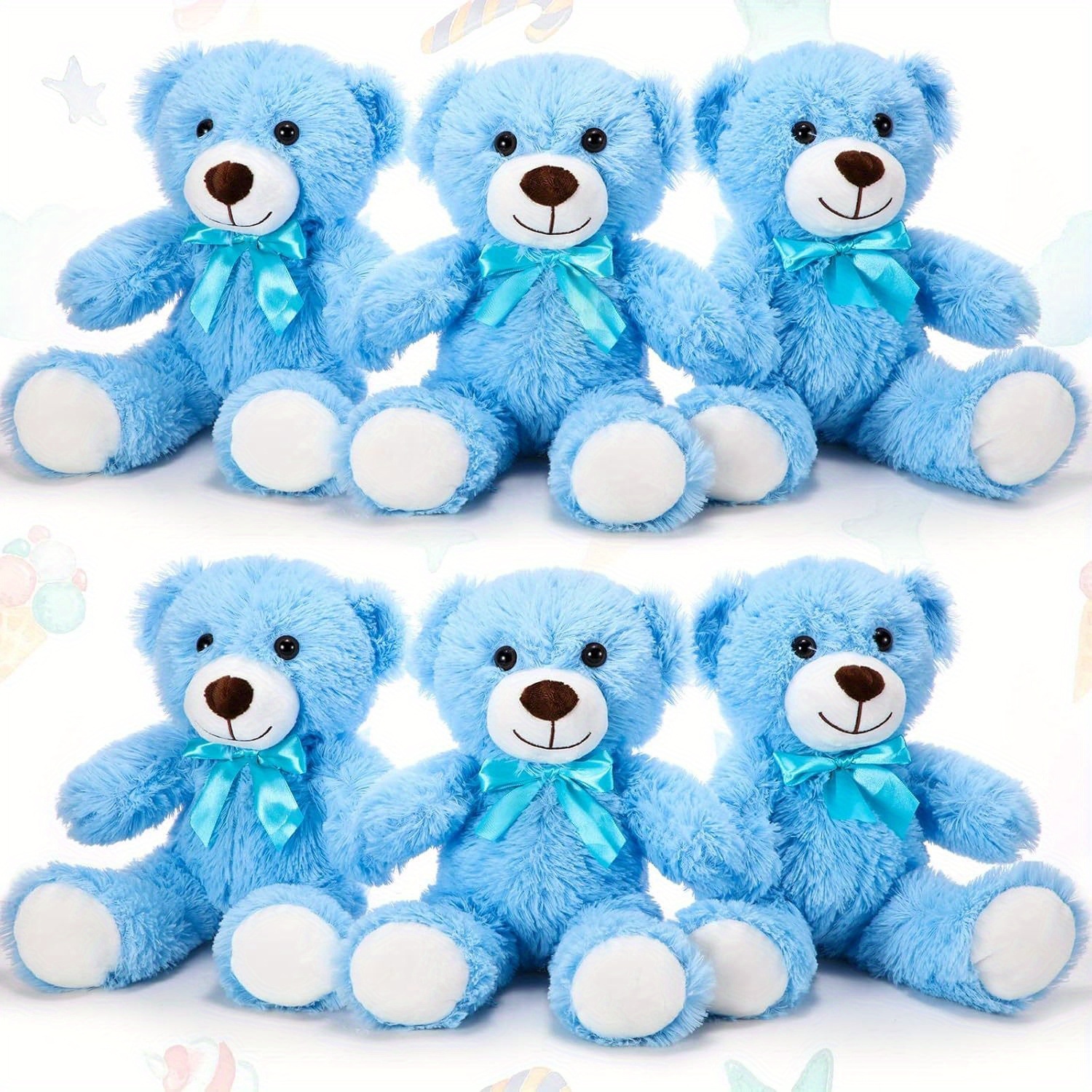 TEMU Set Of 6 Adorable And Soft Teddy Bear Plush Toys For Infants, Perfect For Birthday Celebrations And Decor (in Blue)