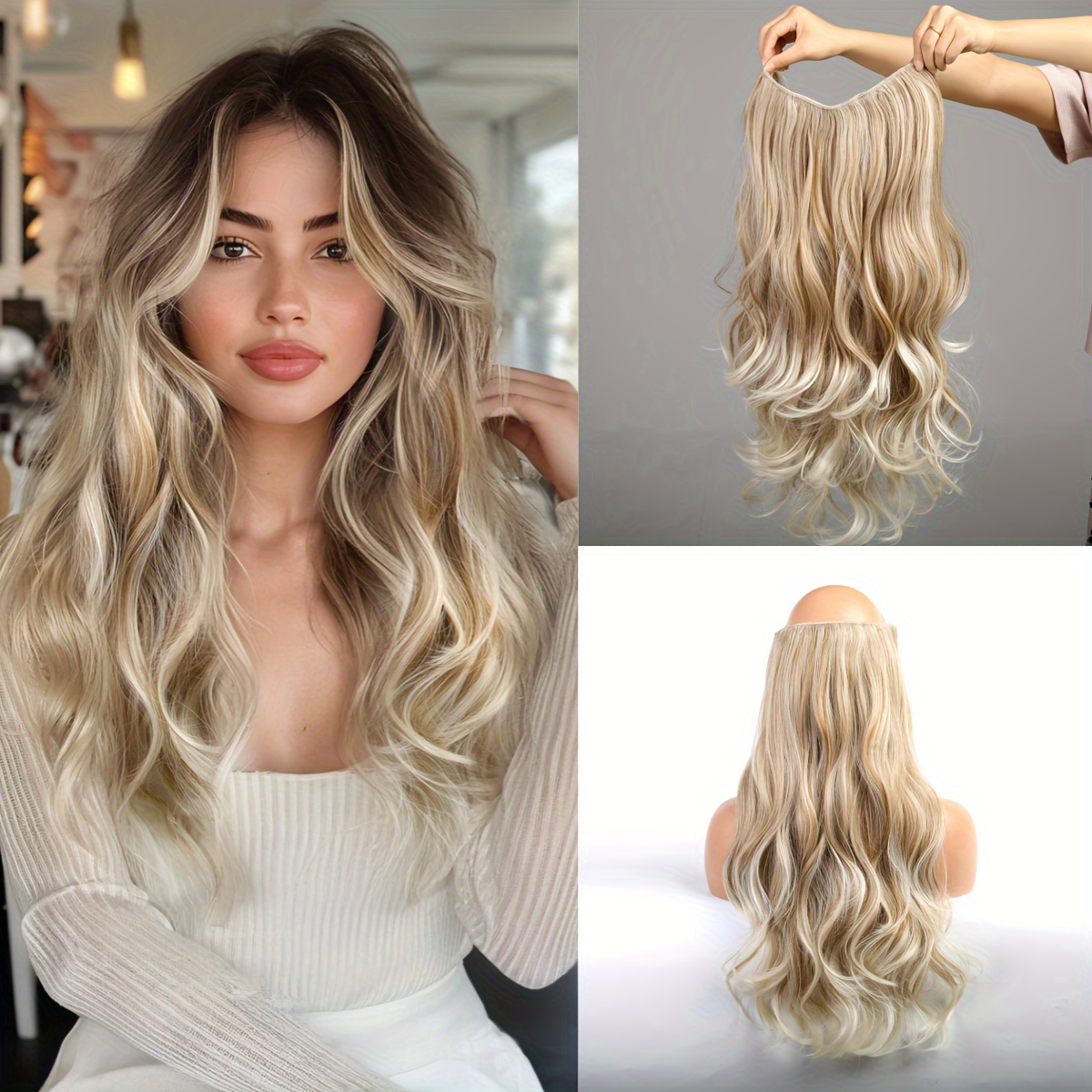 

22 Inch Invisible Line Hair Extension Long Curly Hair Wig Piece Invisible Fishing Line Wig With Adjustable Line Fishing Line Hair Extension. , Straightened And Dyed To Your Hair Color