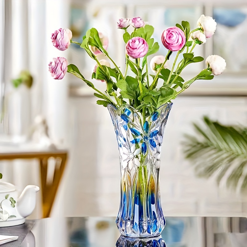 

1pc Contemporary Style Glass Vase Decorative Piece, Living Room Flower Arrangement Vase For Fresh, Cut Flowers, Orchids, Roses, And Dry Floral Stems, Home Decor - No Power Needed, Battery-free