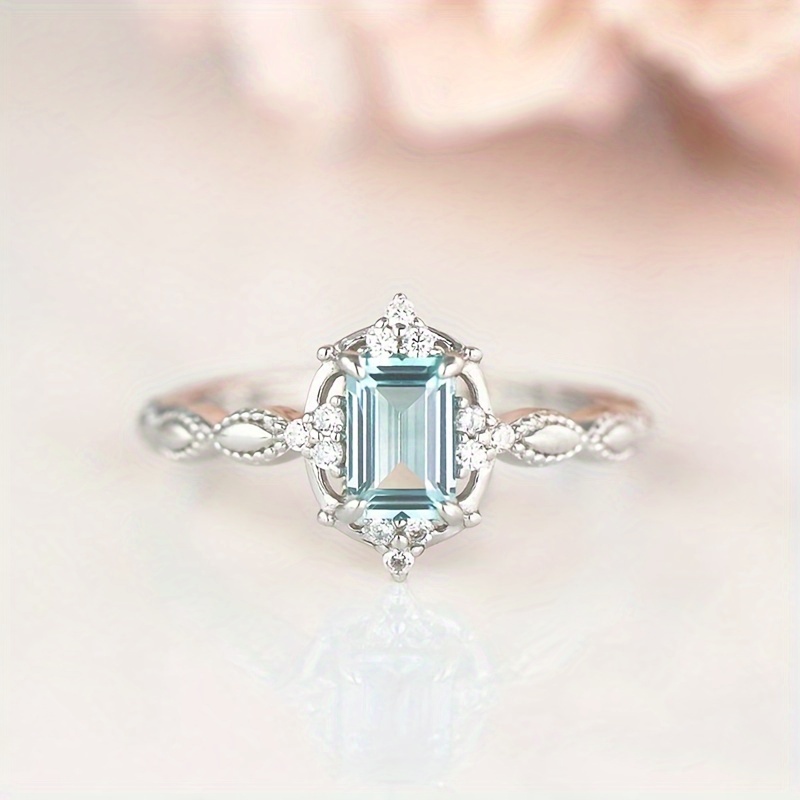 

Aquamarine Birthstone Ring For Ladies - Delicate Dainty Band With Timeless Chic Design - Sparkling Zirconia Stone, Perfect Gift For Women On Any Occasion - Elegant And Versatile Jewelry