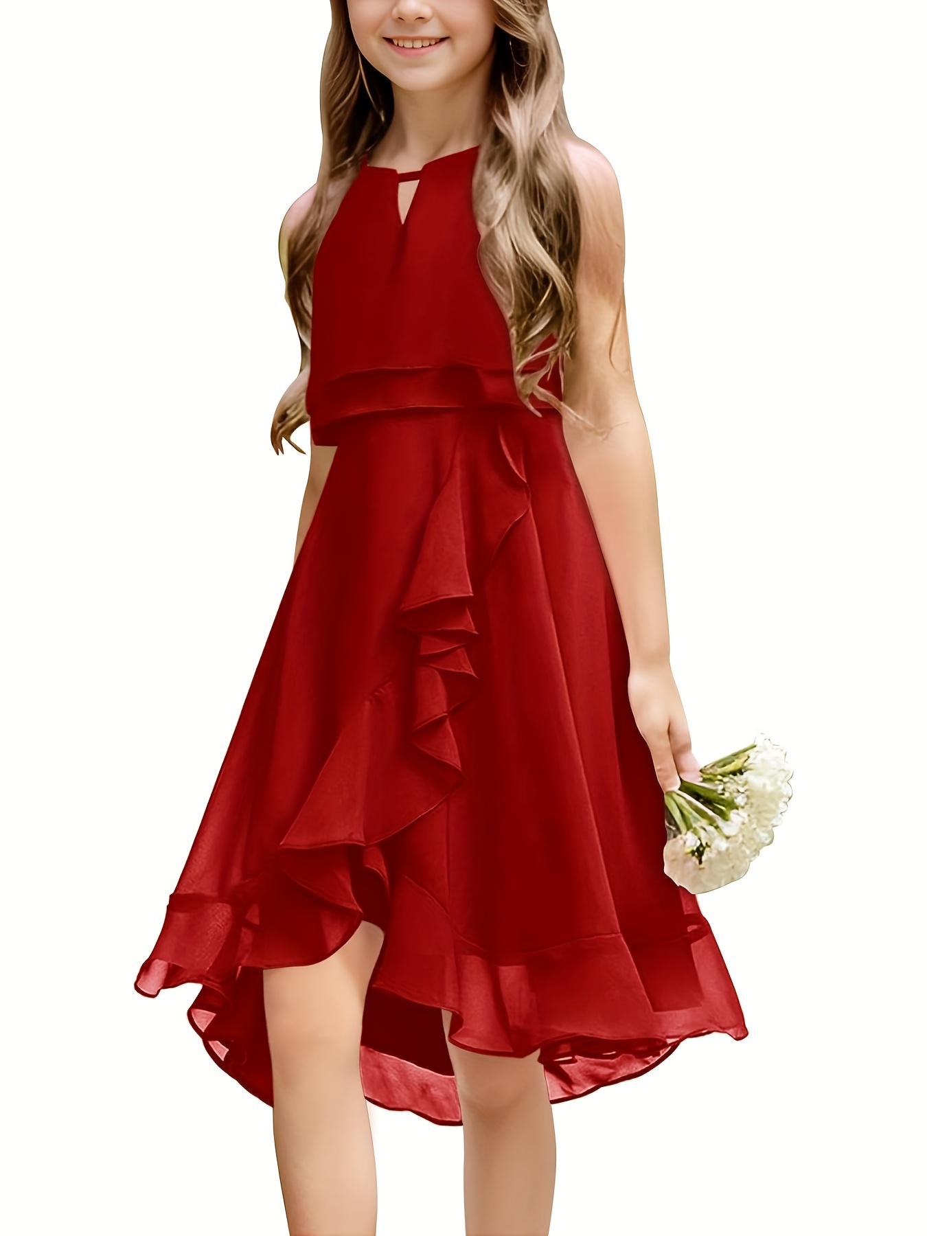 Kids A line Halter Neck Chiffon Junior Bridesmaid Dresses - Temu