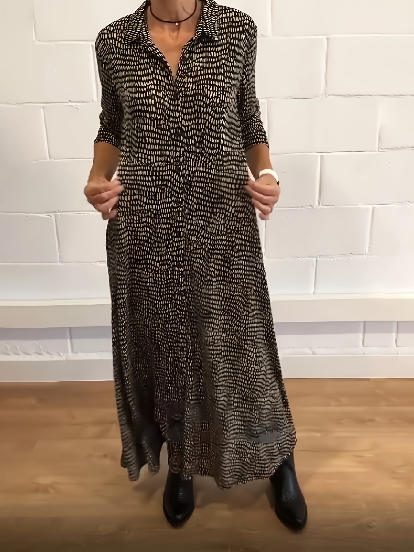 womens elegant snake print maxi dress long sleeve a line - Temu