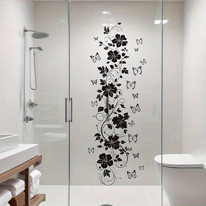 Black Floral Pattern Decal Bedroom Living Room Bathroom Decoration Removable Self-adhesive Wall Sticker Pvc