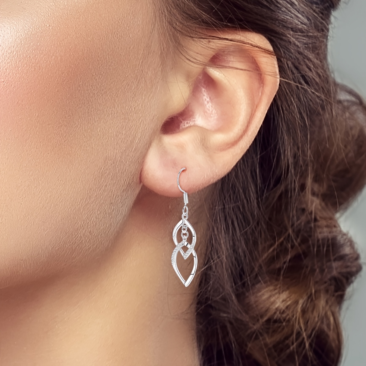 Platinum Plated Geometric Rhombus Shape Hook Earrings