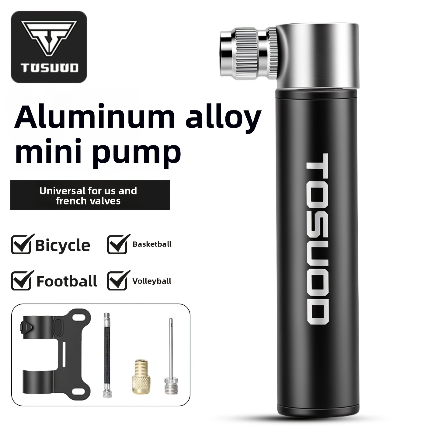 TEMU Mini bomba de bicicleta TOSUOD, y portátil, compatible con pelotas, bomba de presión, universal para bicicletas de carretera, bomba de bicicleta