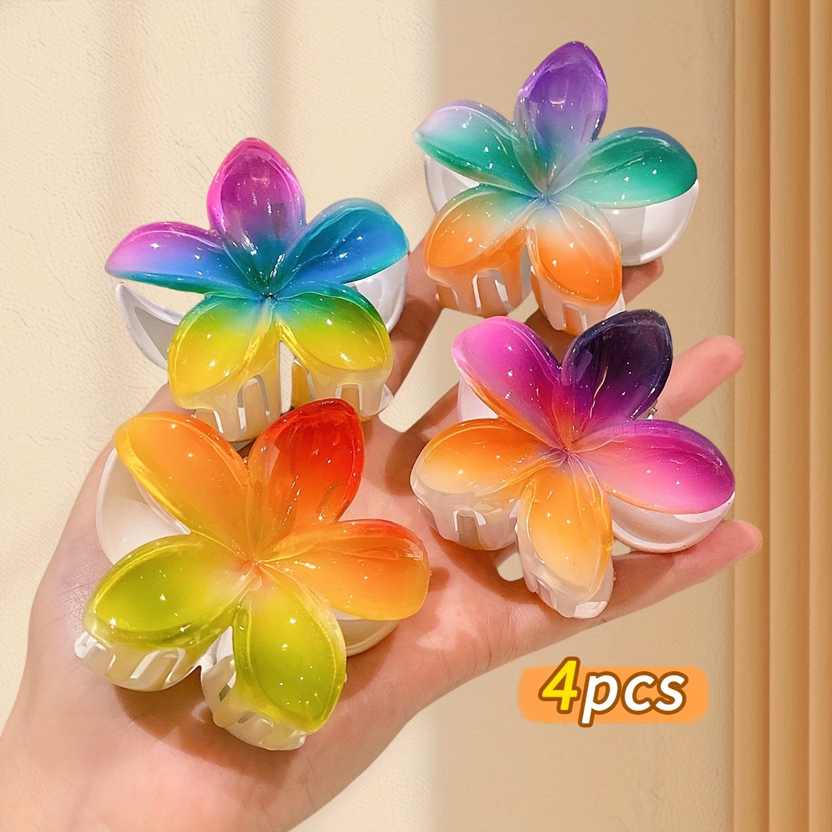 

Lemon 4pcs Sweet Floral Hair Claw Clips For Girls - Gradient , Non-slip Resin & Leather Fashion Accessories, Casual Attire