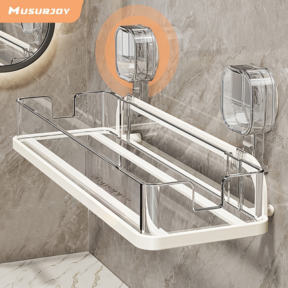 

Musurjoy Easy-install Suction Cup Bathroom Shelf - No Drill, Plastic & Aluminum Alloy, Wall-mounted Shower Caddy For Toilet Corner Storage