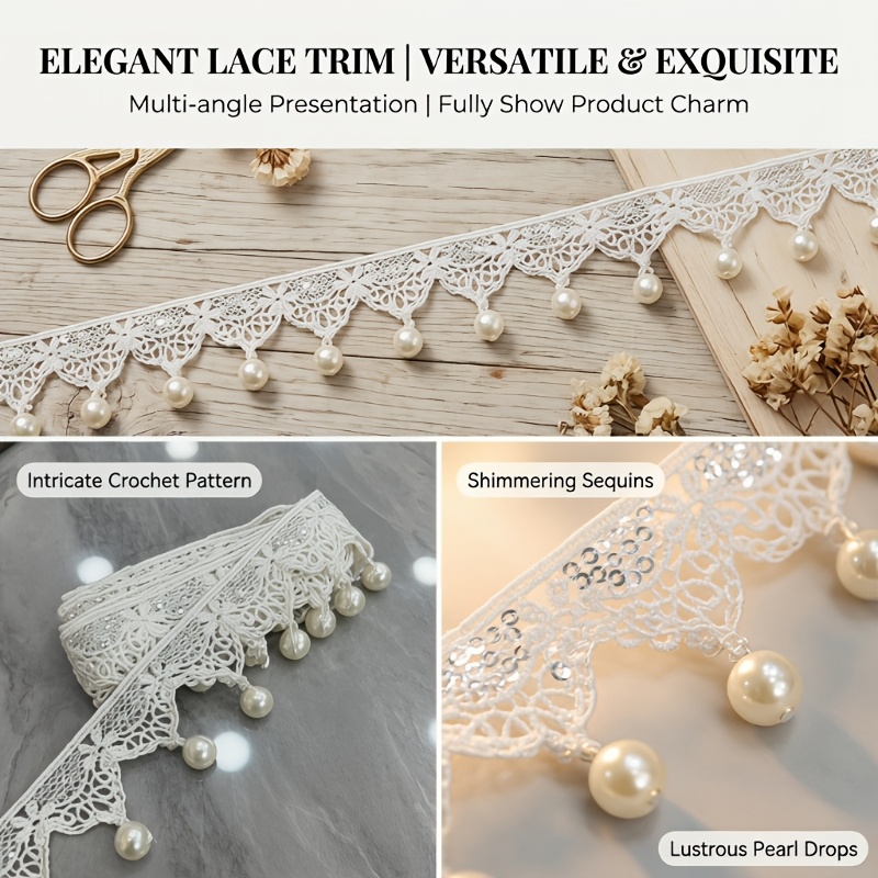 TEMU 1 Yard/36 Pouces Dentelle à Pampilles Perle de Luxe Légère, Bordure Festonnée , Ruban de Broderie Creux Soluble dans , Robe de Mariée, Rideau,
