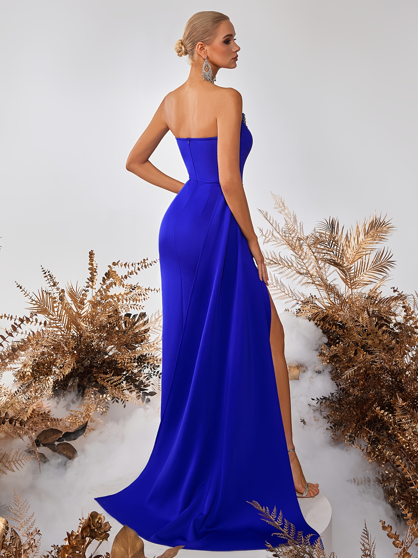 strapless diamond high waist long ribbon front slit - Temu