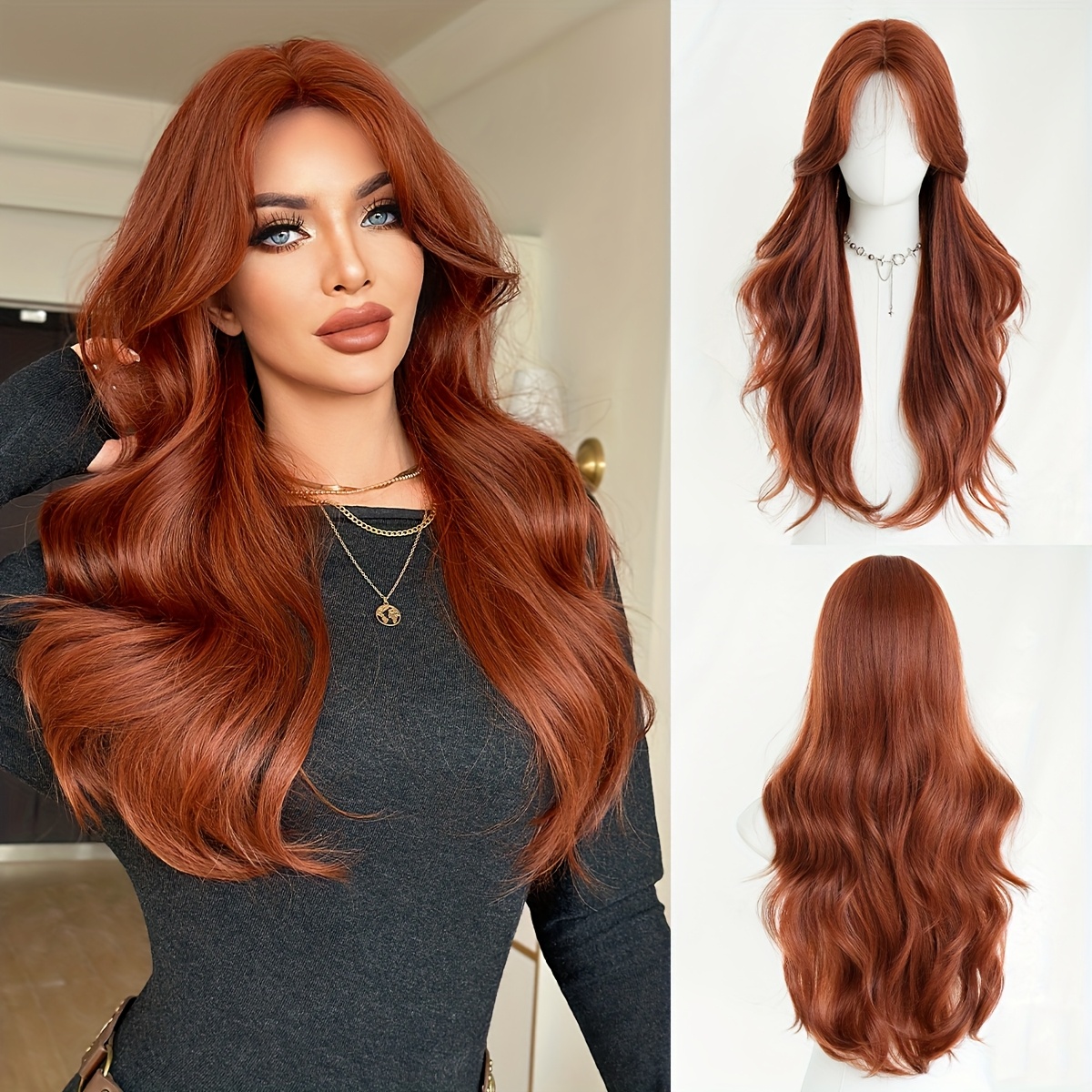 Loose Wave Middle Part Wig For Women - Body Wave Synthetic Hair, High Density 150%, Heat Resistant With Curtain Bangs, 28.34" Natural Look For Daily Wear & Dress Up, Beginner Friendly