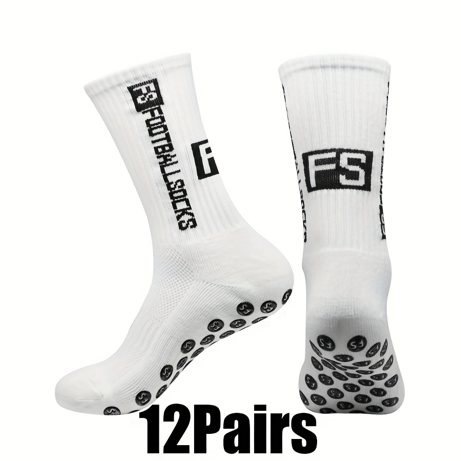 Image of 12/ Pairs Men Women Crew Socks Sports Rubber Grip Socks Football Towel Bottom Anti-slip Breathable Socks Soccer Basketball Skateboard Tennis Badminton Exercise Athletic Socks
