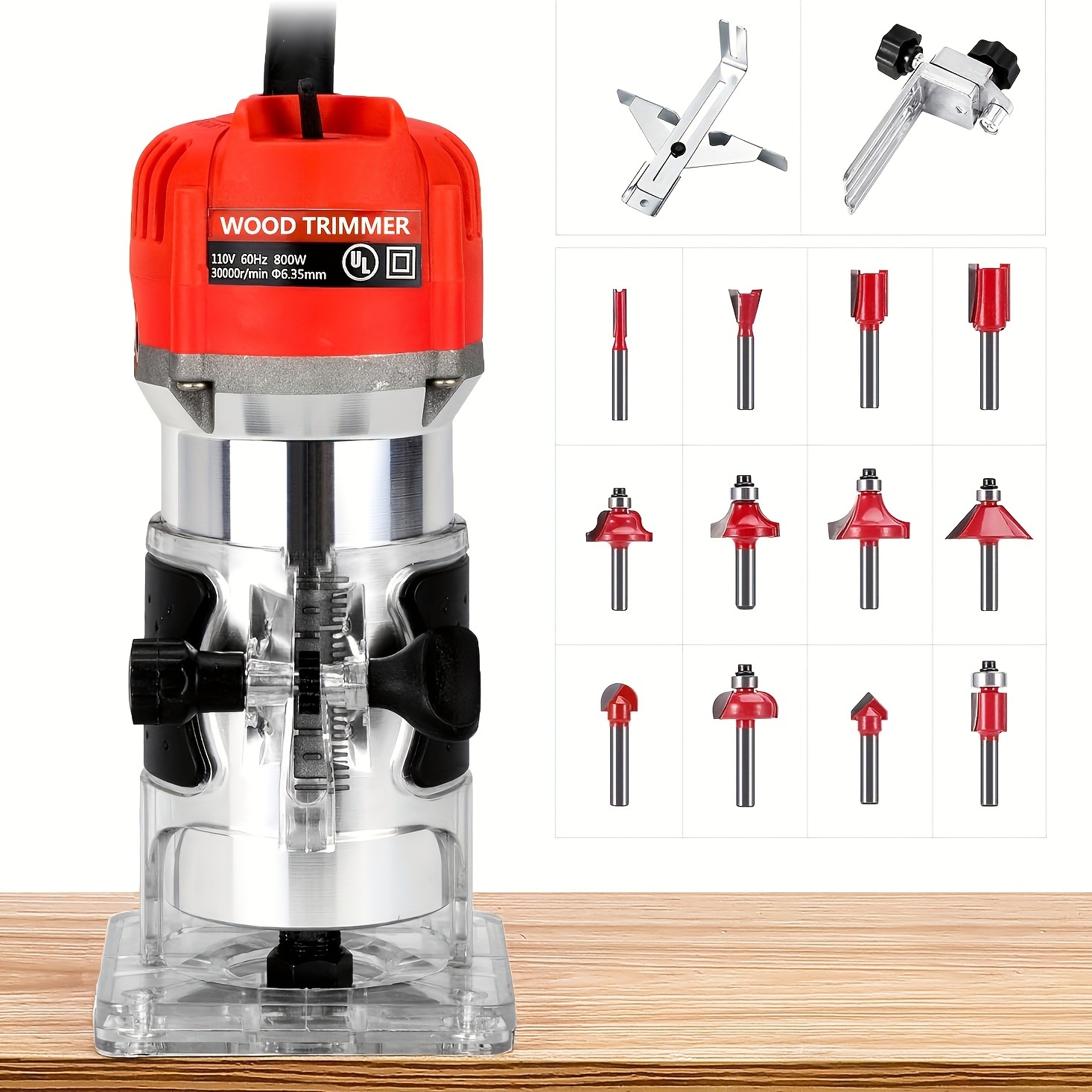 

800w Wood Router, 30000r/min Compact Wood Palm Router Tool, Hand Wood Router Tool With 15pcs 1/4" Router Bits For Woodworking, Trimming, Carving(red)