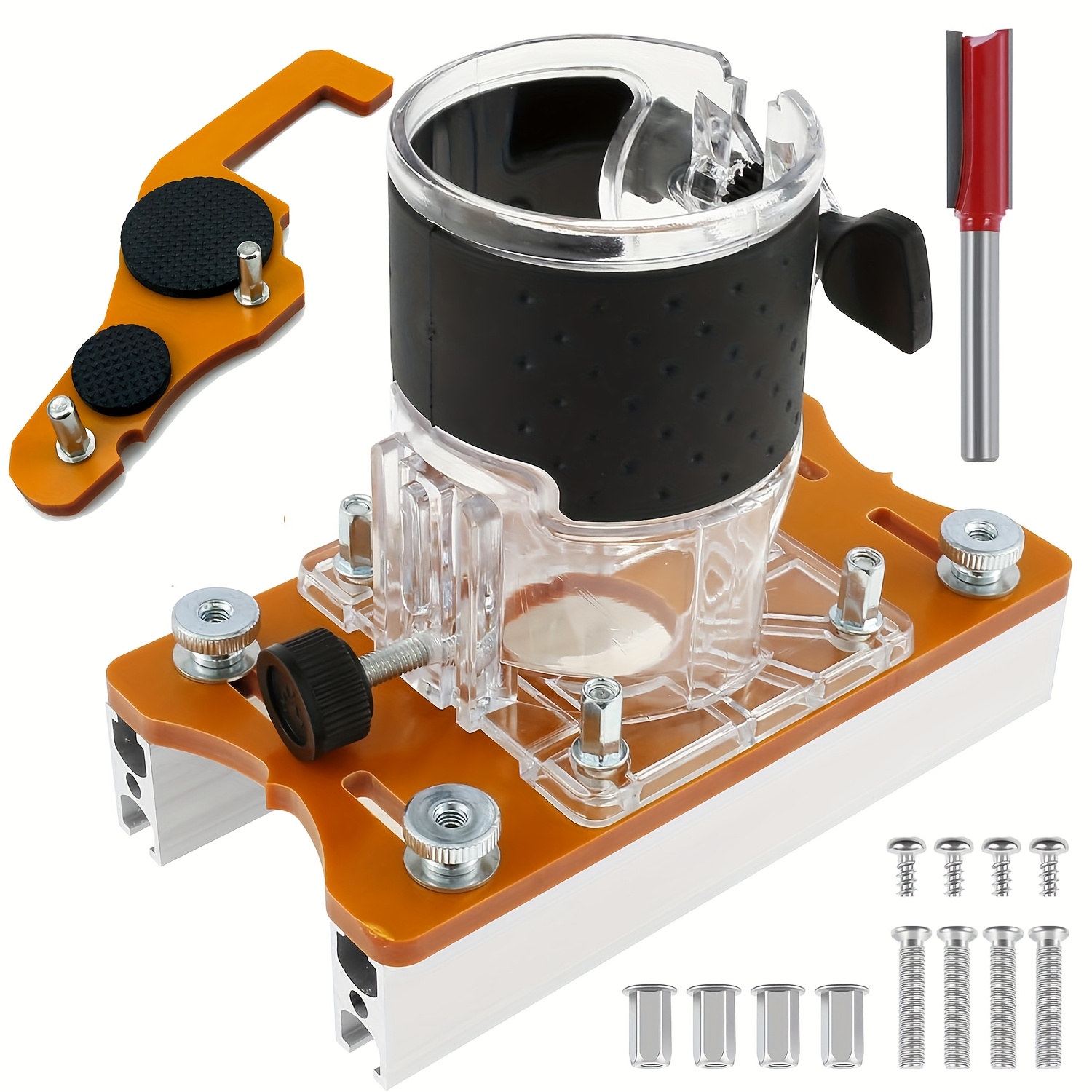 E-shop Leichtgewichtige 2-in-1 Holzbearbeitungs-Routerbasis & Unsichtbare Befestigungsschlitzhalterung - Präzisions-Aluminiumlegierung Locator für 65mm