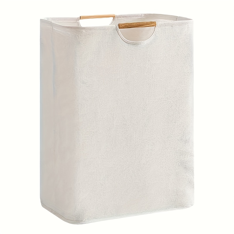 TEMU Dirty Clothes Basket, A Beautiful And Practical Foldable Wooden Handle Fabric Household Bathroom Laundry Storage Basket, Storage Basket, Laundry