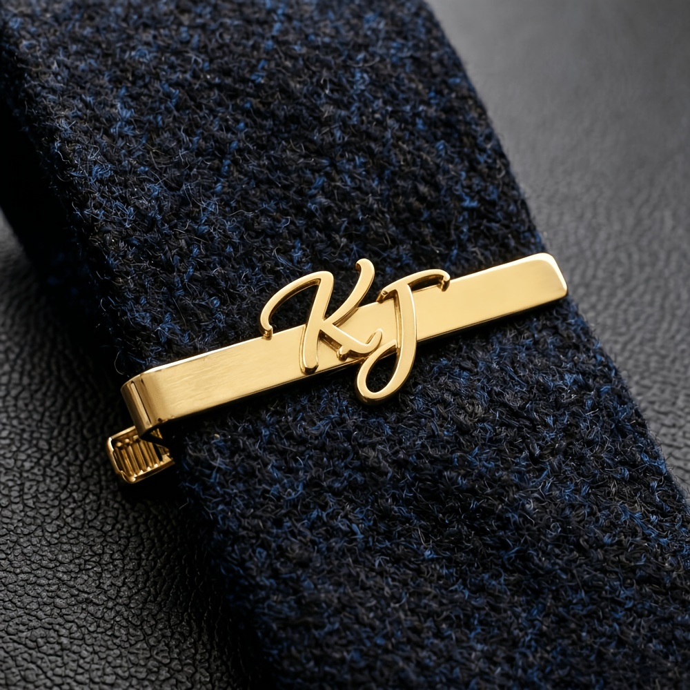 Custom Couple's Letter Golden Tie Clip, Personalized Script Initial Design