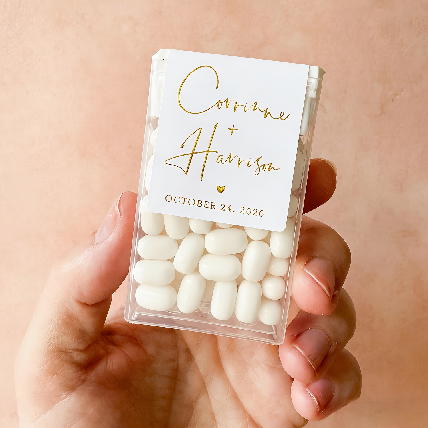 TEMU 50pcs Personalized Tic Tac Labels With Names And Date | Wedding Mint Favors, Favor Stickers - Labels Only