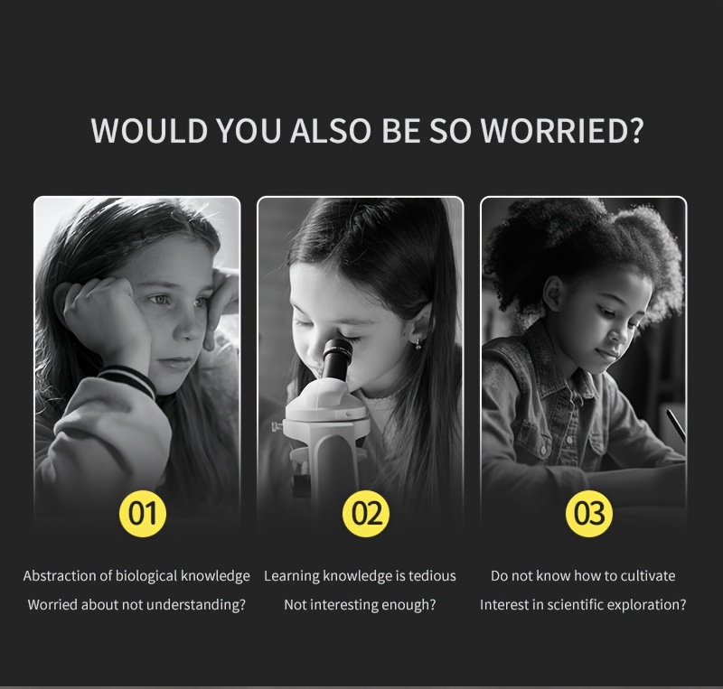 Professional Microscope For Children, Teenagers And Adults, 40X-16000 Times LED Illumination, Adjustable Focal Length, Glass Slide, Science Education Toy Set, Festival And Birthday Gift