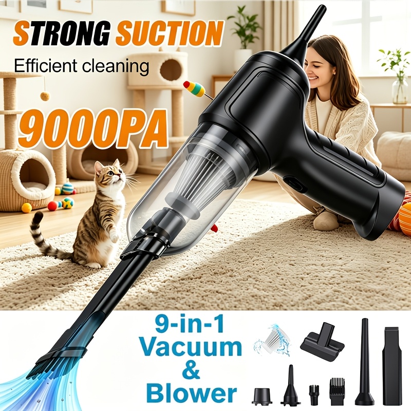 TEMU 9000pa Cordless Handheld Vacuum Cleaner Blow & Suction Suitable For Cars,, Office, Crevice With Blow/sweep Combo, Mini Portable Sweeper For