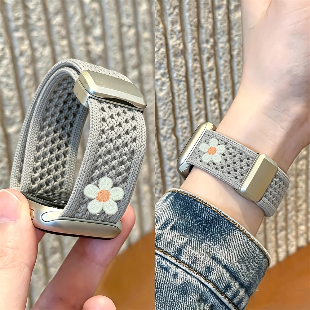 TEMU Flower Pattern Breathable Nylon Watch Band, Suitable For Watch 41mm 45mm 40mm 44mm 38mm, Band For Iwatch 46mm 45mm 44mm 49mm Series Ultra/11-1