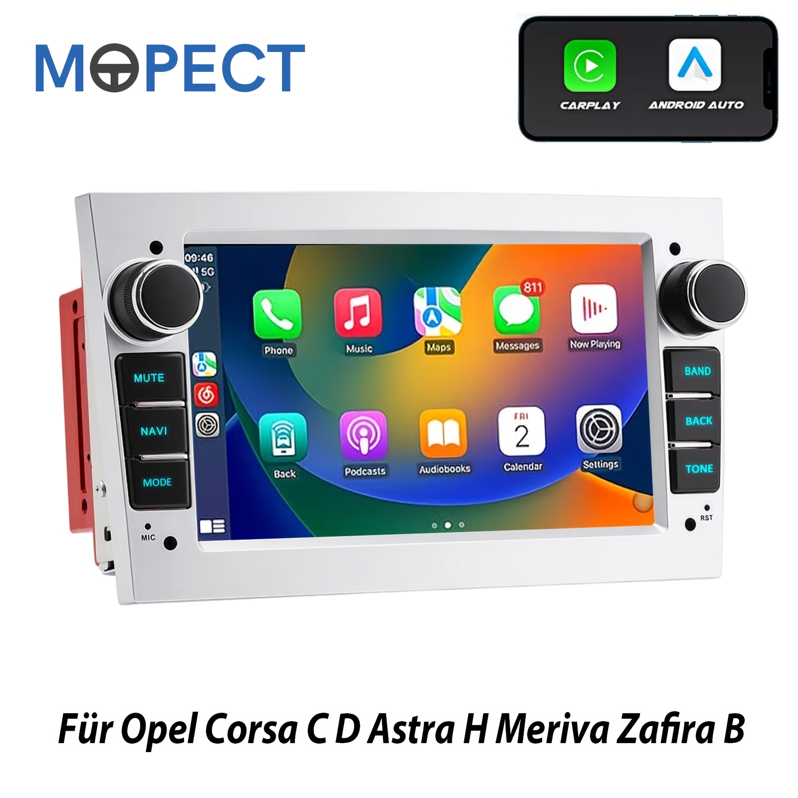 Image of Mopect Auto Silvery Car Stereo Radio For H, G C, D, B, Vectra, , | 2 Din 7 Inch Touch Screen, With Auto, , Supports Swc Am Usb