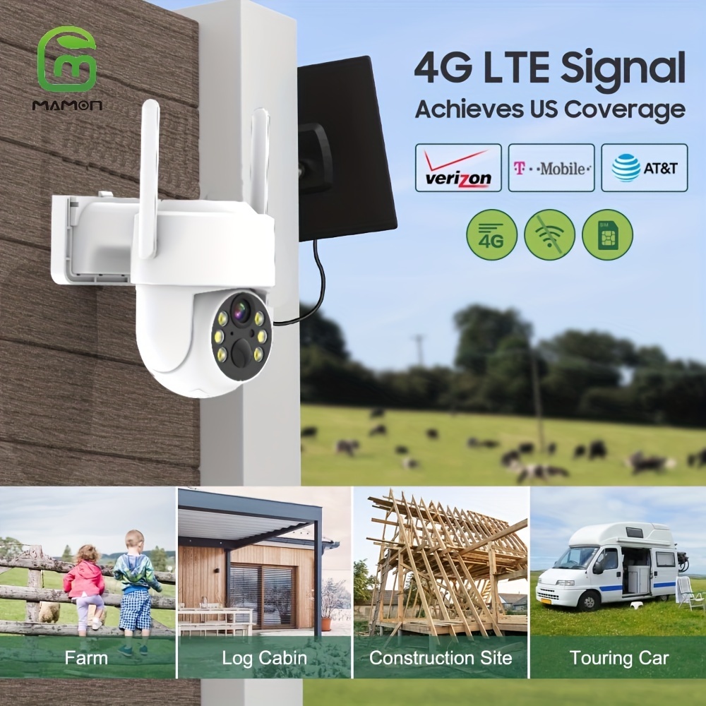 ANRAN 3G/4G LTE Cámara Vigilancia Exterior, Tarjeta SIM+32GB Tarjeta SD, 2K  360° PTZ Cámara IP Solar con Bateria, Visión Nocturna en Color, Audio