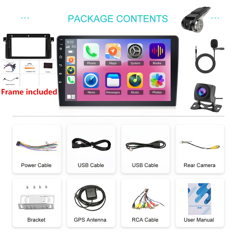 Podofo 2+32g For 13 Car Radio For For E46 For 75 For 1999-2005 With For Car 9 Inch Screen Car Radio With Gps Wifi Wireless Fm Rds Mic Reversing Camera Dvr Camera