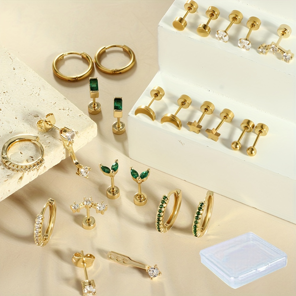 Image of Junlowpy 24pcs Hypoallergenic Stainless Steel Earring Set - Cute & Sexy Heart Designs, Cubic Zirconia Accents, Perfect For Daily Wear & Gifting