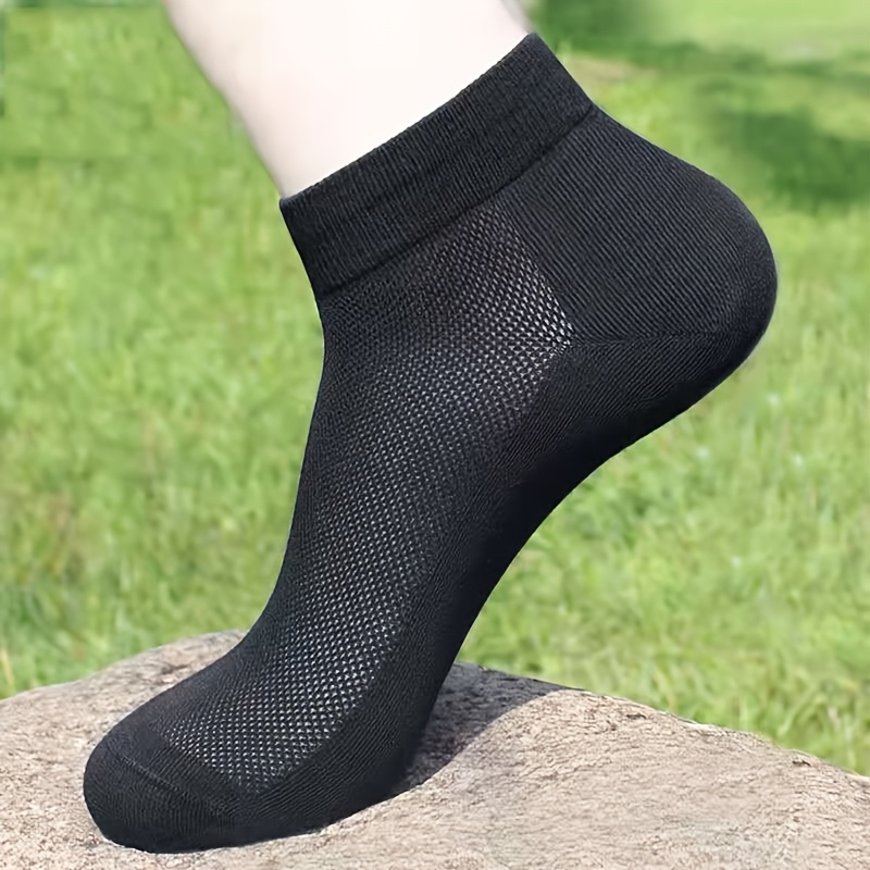 Image of 5 Pairs Of Men's Summer Mesh Socks, Short, Thin Cotton Socks, Anti-odor Socks, Solid Color Versatile Men's Socks, Breathable Sports Socks, Casual Business Socks