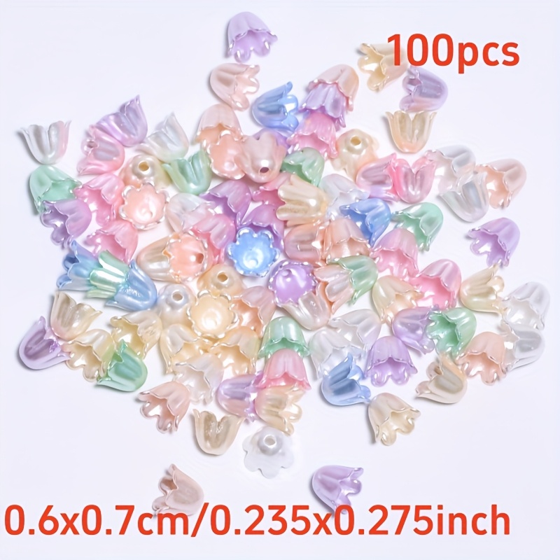 TEMU Cuentas sueltas acrílicas nacaradas con forma de de flor de color aleatorio, 6X7 mm, para decoración de collares, 100 unidades