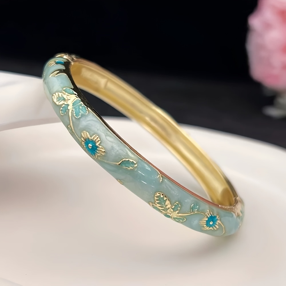 Image of 1pc Cloisonne Enamel Water Drop Golden Plated Ladies Bracelet Open Bangle (due To Manual , Individual Pieces May Have When Magnified)