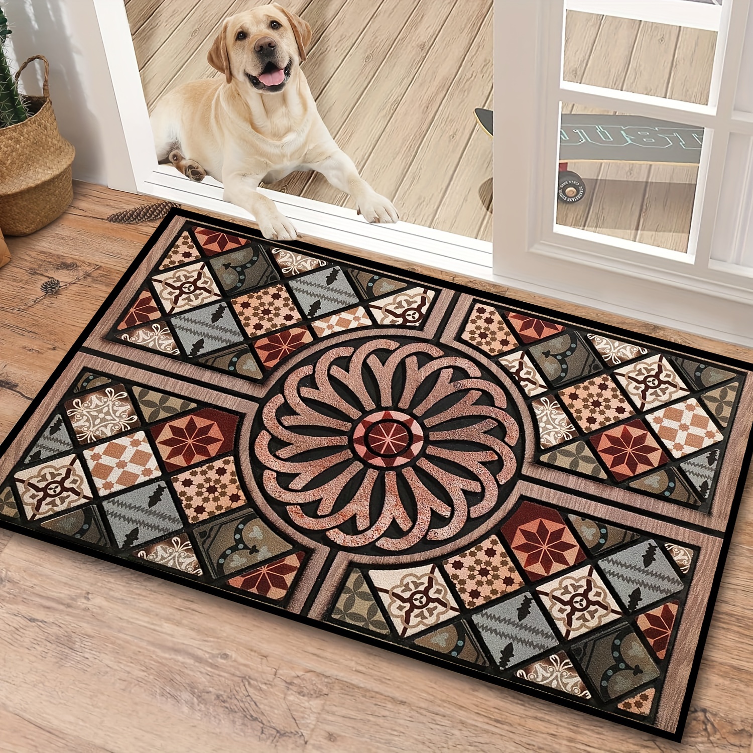 

Welcome Mat Non-slip, Floral Polyester Door Mat, Stain Resistant Entrance Rug, Machine Washable Entryway Carpet For Home, Living Room, Farmhouse, Kitchen, Hallway - Machine Made Polyester Mat.