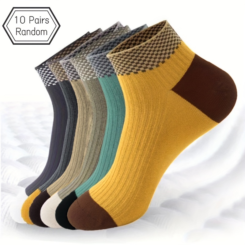 10 Pairs Random Men' Casual Knitted Ankle Breathable Sweat-absorbent Splicing Style Sports Socks
