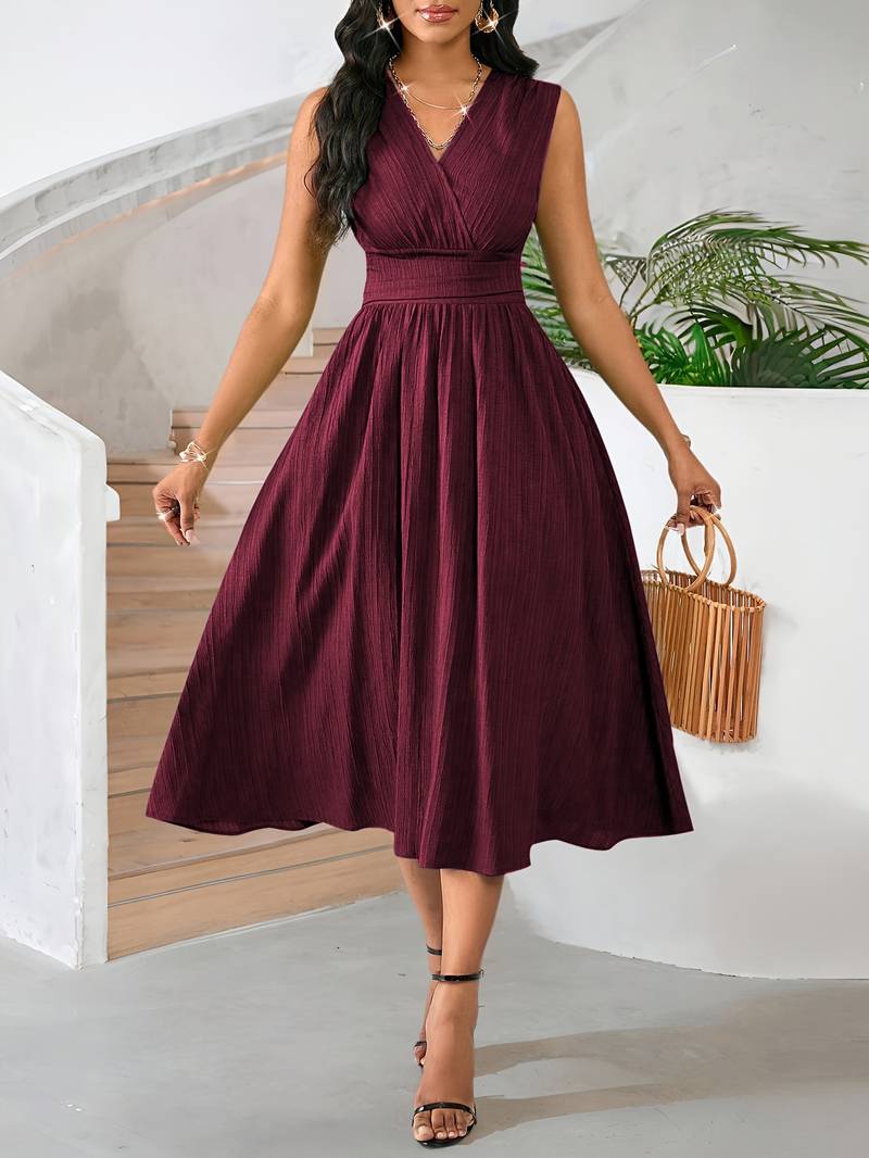 New Spring/Summer Fashion Women's Holiday Dress, Midi Sleeveless Summer Dress, Textured Fabric